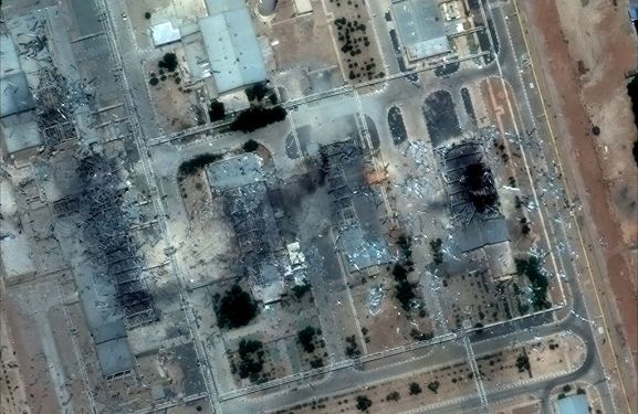 ISFAHAN NUCLEAR TECHNOLOGY CENTER, IRAN -- JUNE 22, 2025: 06 Maxar satellite imagery provides a second close-up view of the Isfahan nuclear facility showing severe damage after the airstrikes. Multiple buildings are visibly damaged or destroyed.
