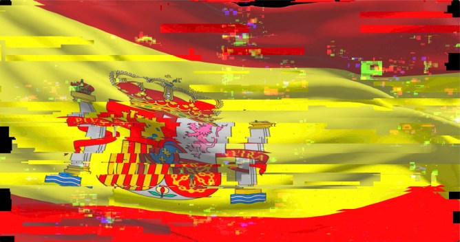 An illustration showing a glitchy Spanish flag.
