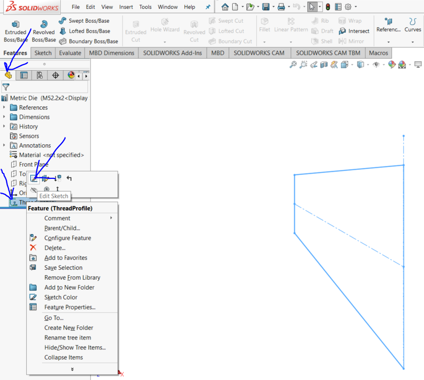 switching to the Feature Manager Tree