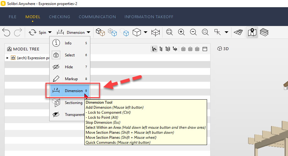 Selecting Dimension Tool