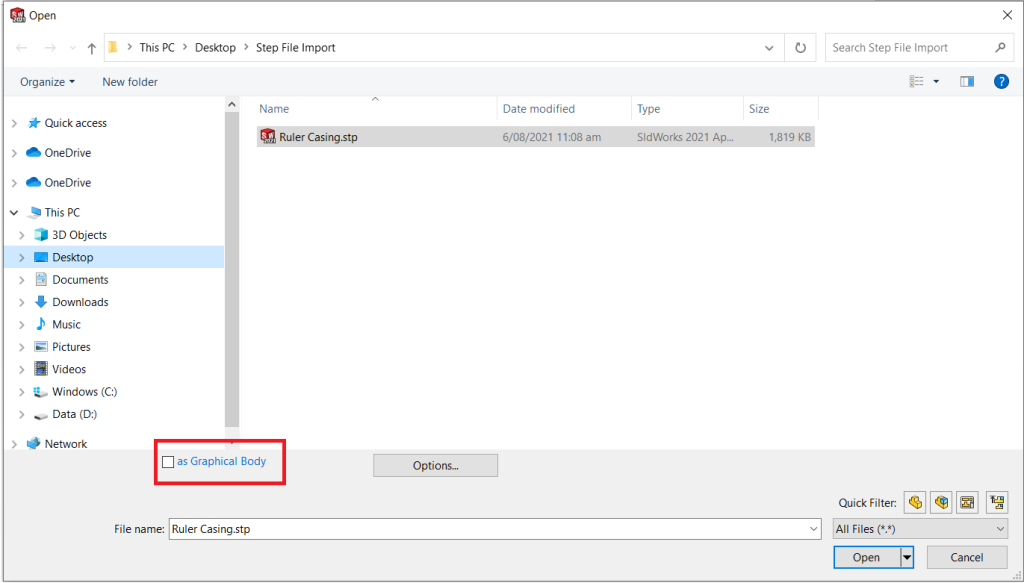 Importing Step file as graphics body