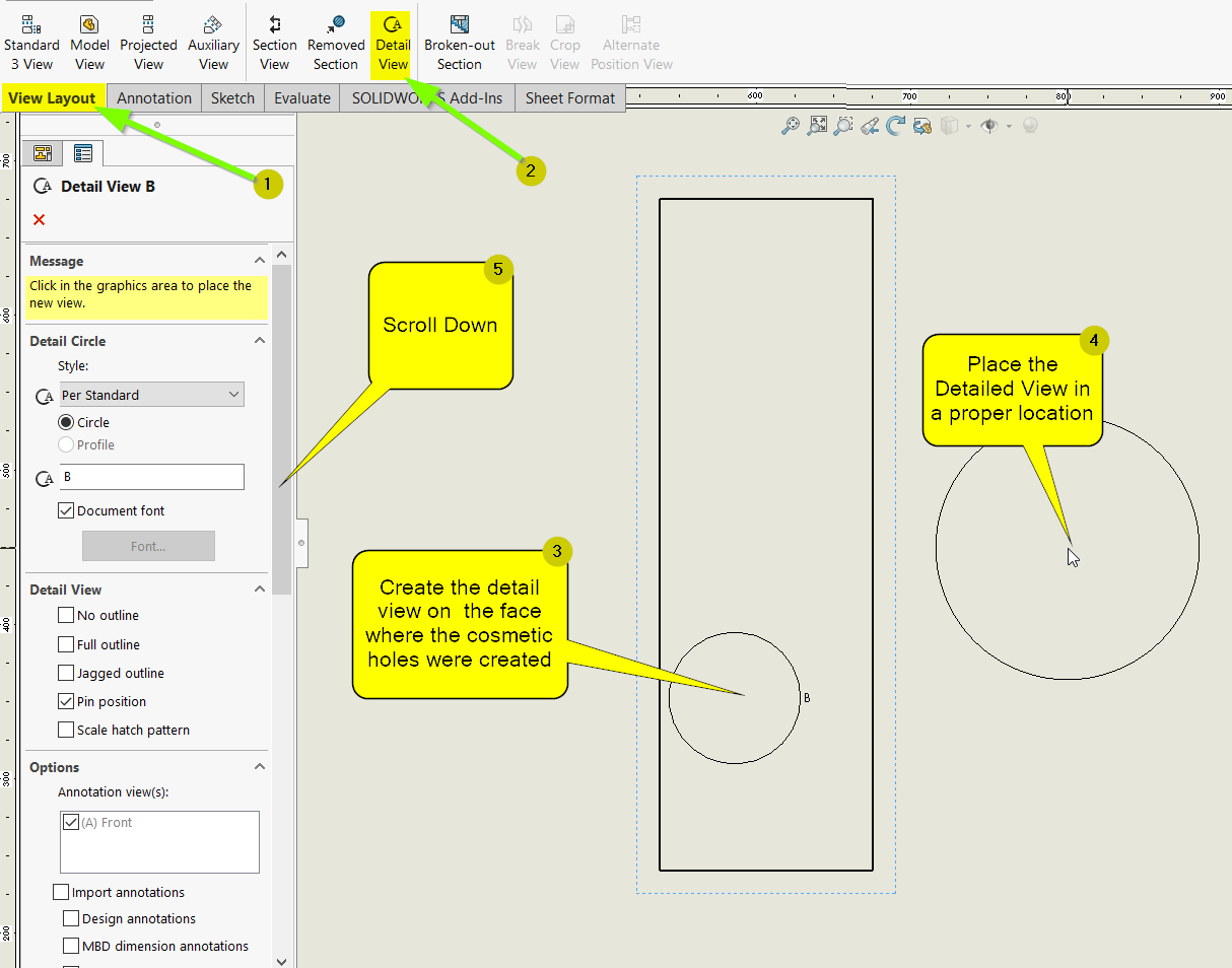 detailed view in Solidworks drawings