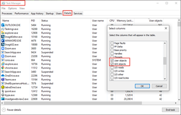 Task Manager-User and GDI Objects