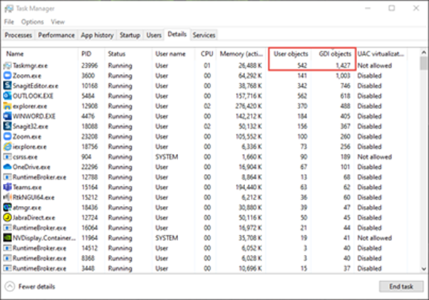 Task Manager User Objects / GDI Object