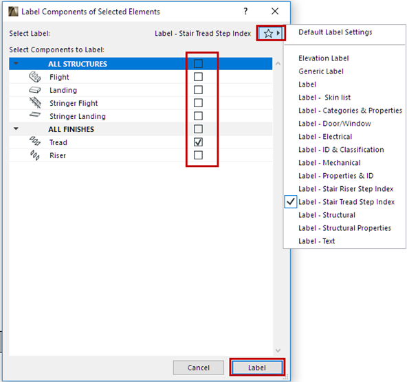 Label Components of Selected Document Window